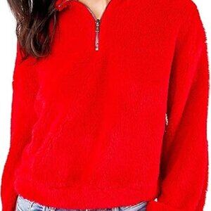 Sugar Lip Half Zip Teddy Pullover Size Large
